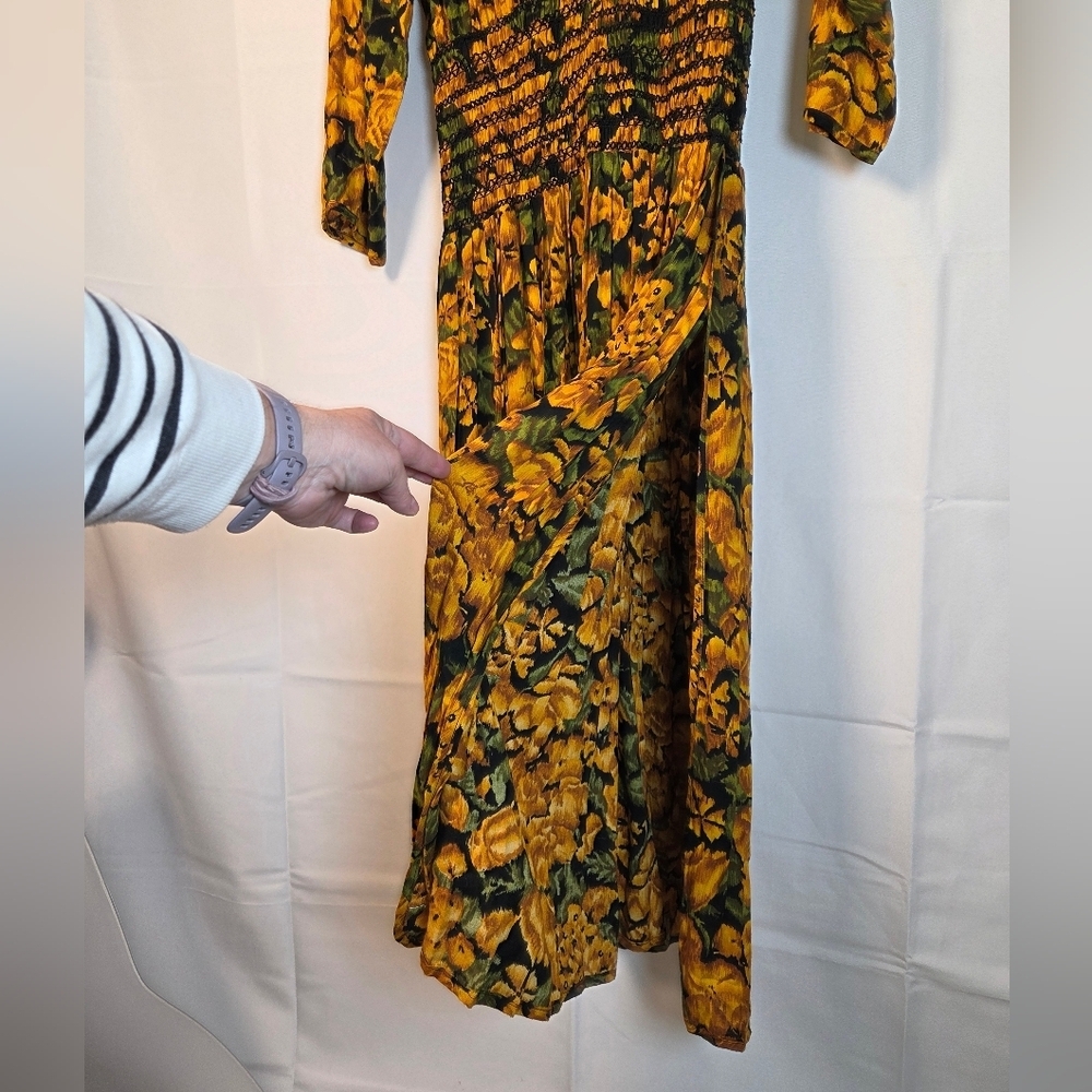 Vintage Barboglio Long Sleeve High Neck Maxi Dress Colorful Yellow Black Flowers - Picture 5 of 7